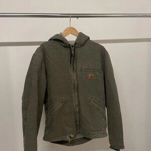 Carhartt Jacket Green - S - Vintage Canvas Hooded 90s Worn